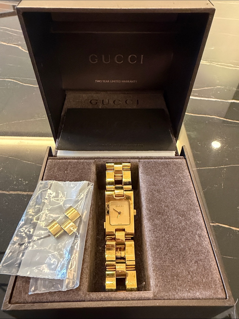 Gucci Gold-Tone Rectangular Bracelet Watch